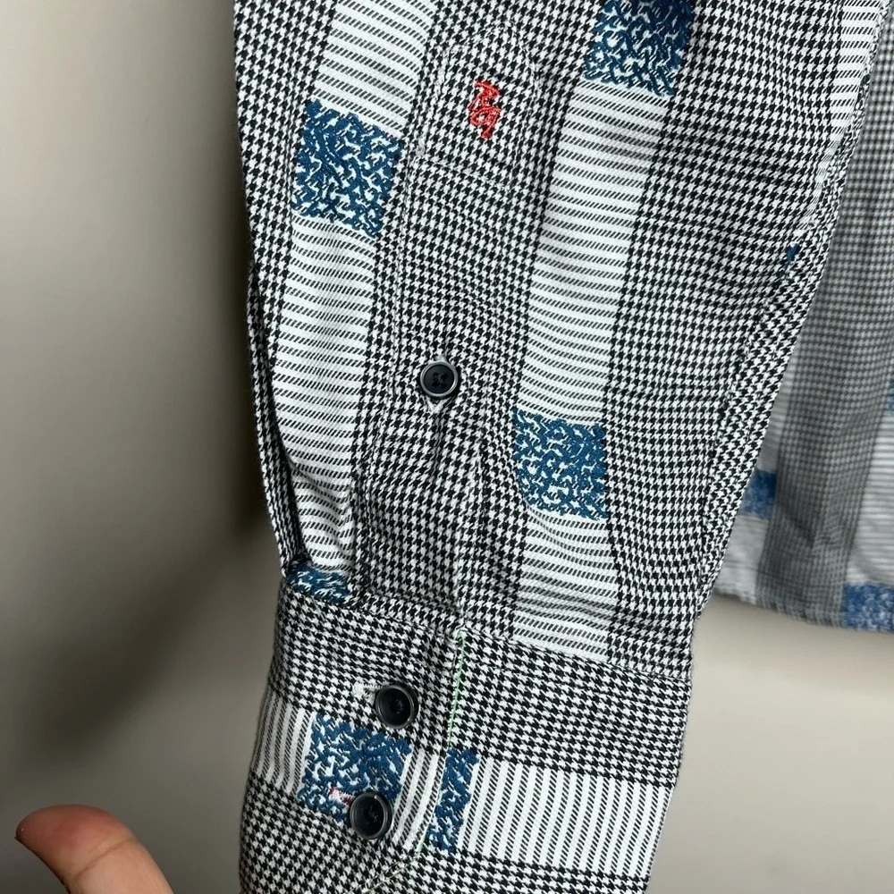 Robert Graham Houndstooth Stripe Embroidered Dress Shirt Large - Picture 11 of 15